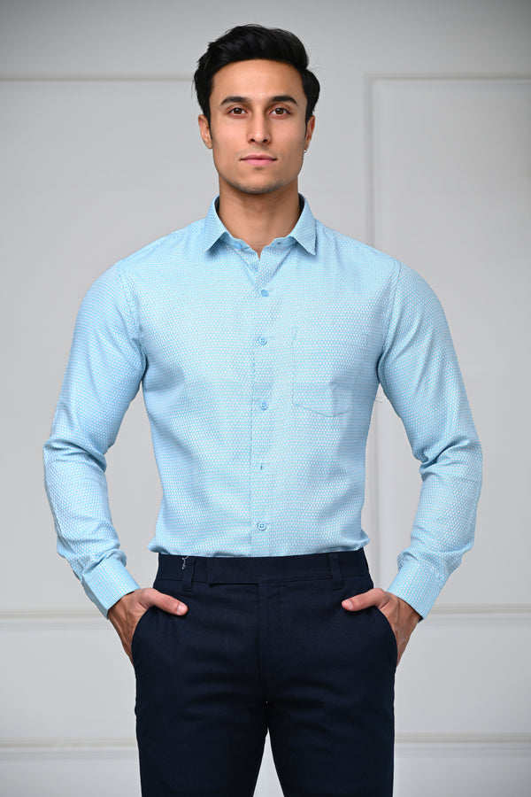 Sky Blue Self Texture Formal Shirt
