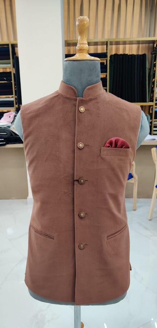 Brown Velvet Nehru Jacket for Men