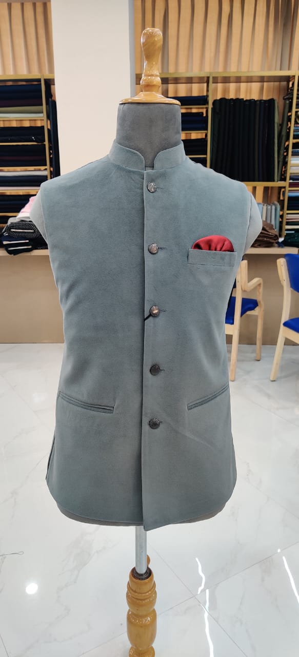 Mid Grey Velvet Nehru Jacket for Men