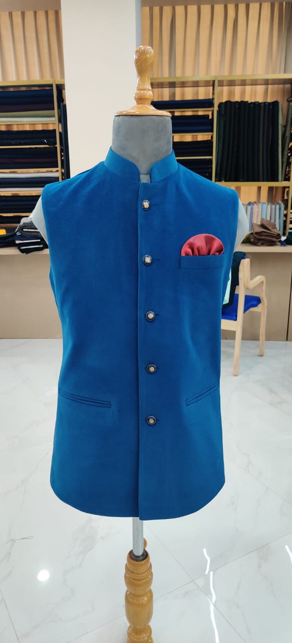 Royal Blue Velvet Nehru Jacket for Men