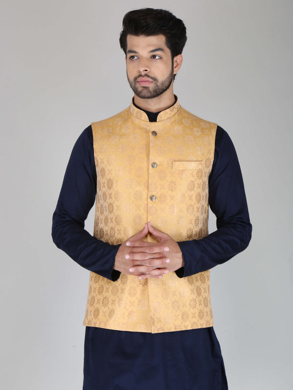 Jacquard Fabric Marigold Ethnic Jacket For Men