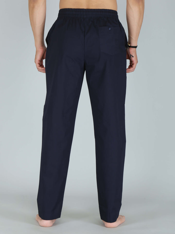 Solid Navy Blue Pure Cotton Pajamas For Men