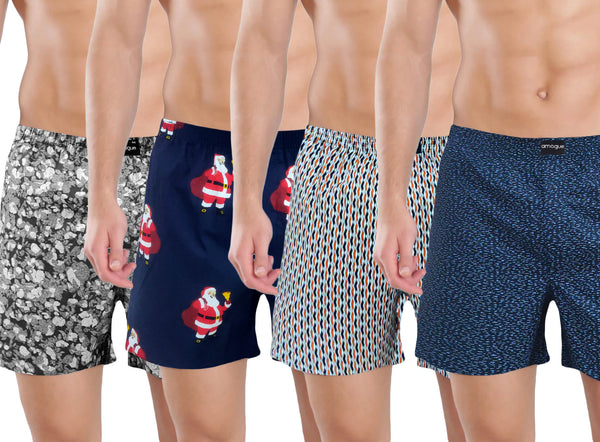 Black Navy Lining Navy Printed Funky 4 Boxers Combo | Amogue
