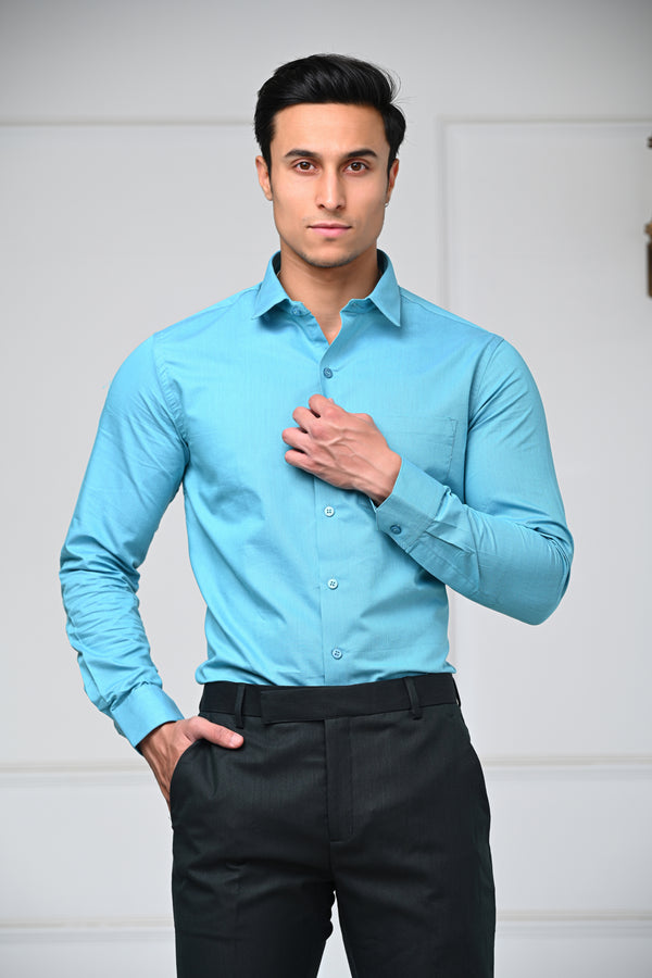 Turquoise Blue Solid Formal Shirt