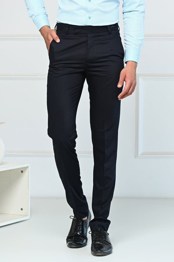Navy Blue Solid Design Formal Pants