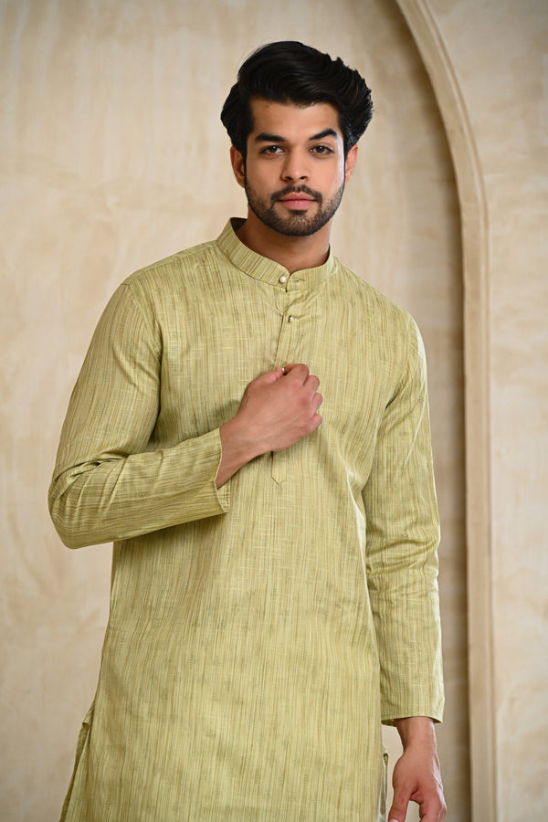 Green Line Khadi Look Premium Cotton Kurta & White Pajamas