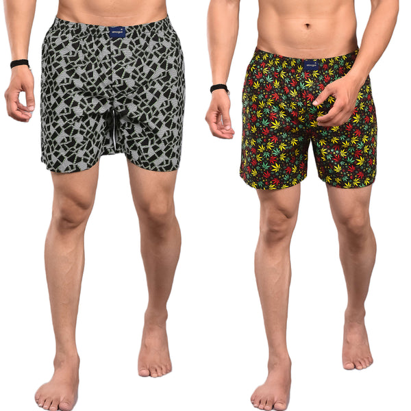 Stone Leaf Printed Cotton Boxers For Men