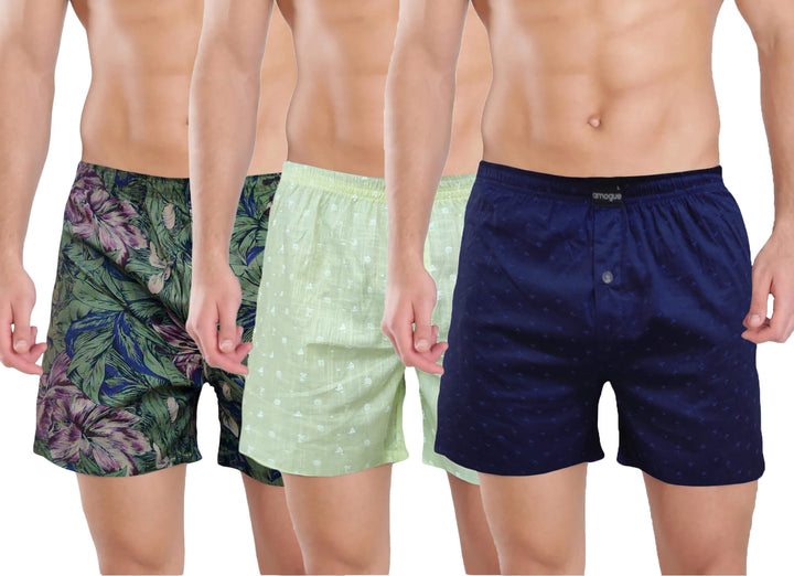 Green Lime Yellow Navy Printed Funky Boxers Combo | Amogue
