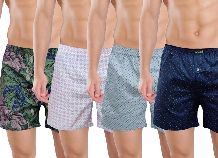 Green Pink Grey Navy Printed Funky Boxers Combo | Amogue