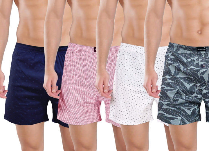 Navy Pink White Grey Printed Funky 4 Boxers Combo | Amogue