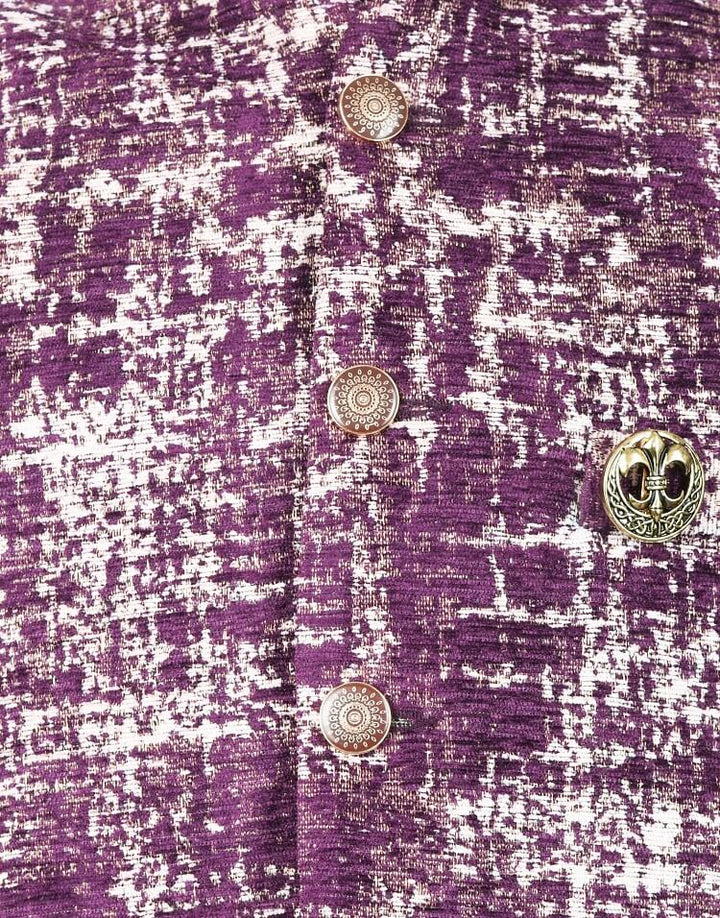 Close up view of Purple Printed Nehru Mens Jacket | Amogue