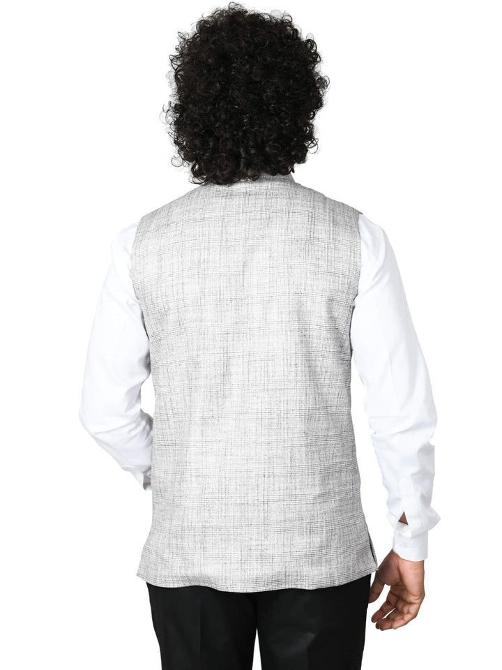 Back view of Light Grey Checks Modi Mens Jacket | Amogue