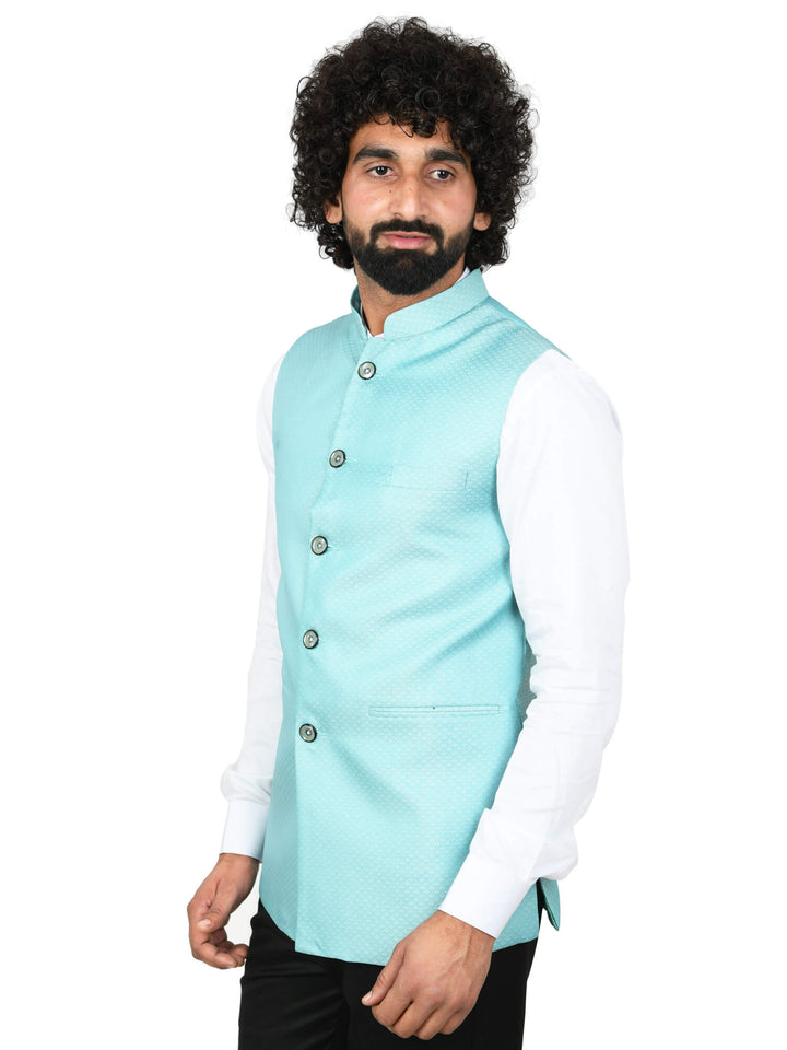 Side view of Sky Blue Solid Mens Modi Jacket | Amogue