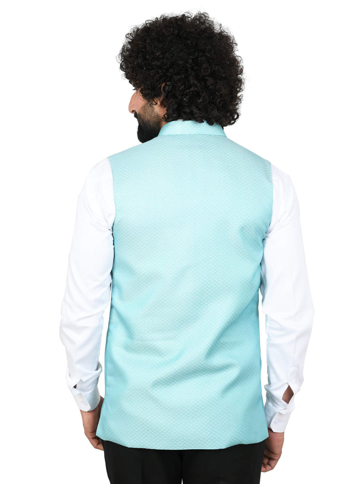 Back view of Sky Blue Solid Mens Modi Jacket | Amogue