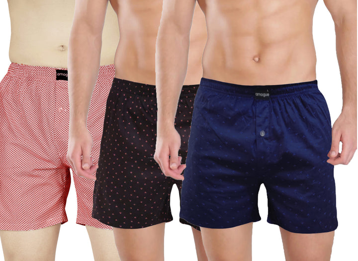 RedDotted BrownDotted BlueFlower 3 Boxers Combo