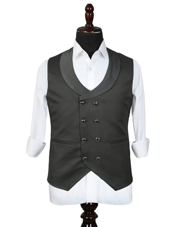 8 Button Shawl Neck Tuxedo Waistcoat Solid Black 
