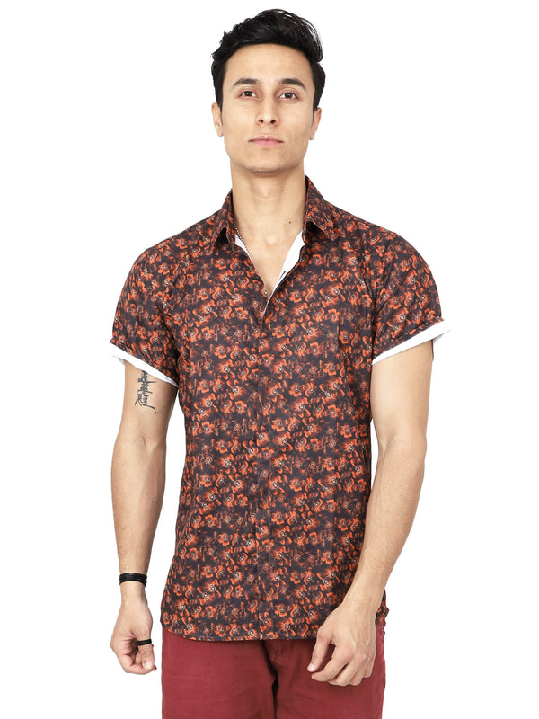 Maroon Flower Digital Printed Casual Shirt