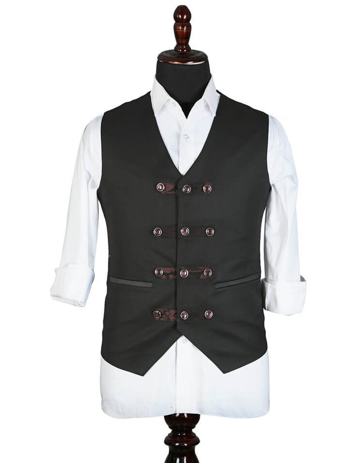 Multibutton Black Tuxedo Waistcoat