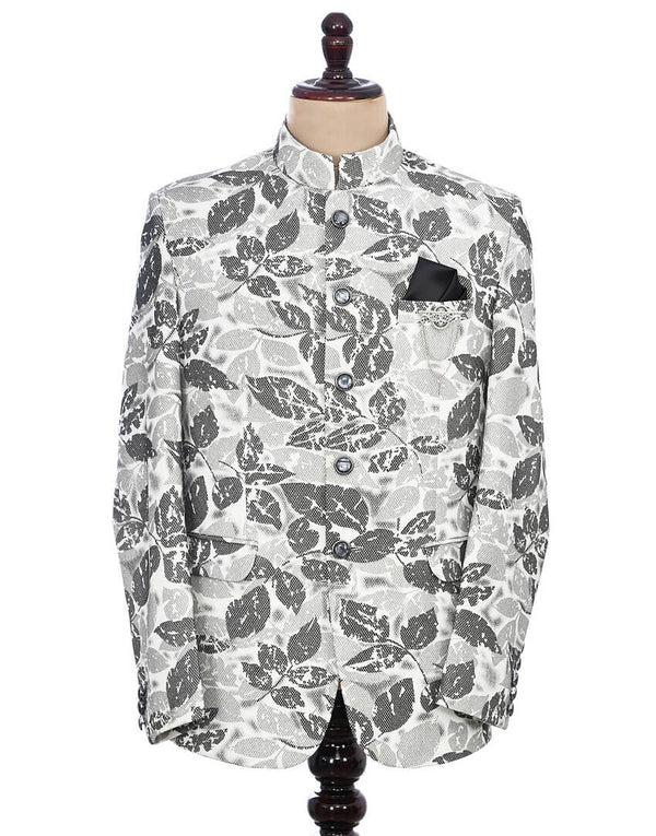 Grey Printed Jodhpuri Suit For Men