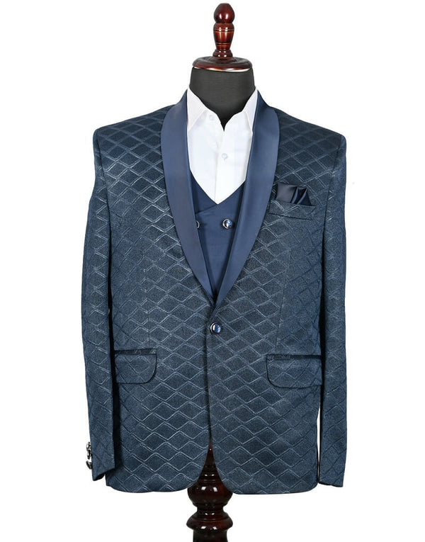Navy Blue Knitted Printed Partwear Tuxedos