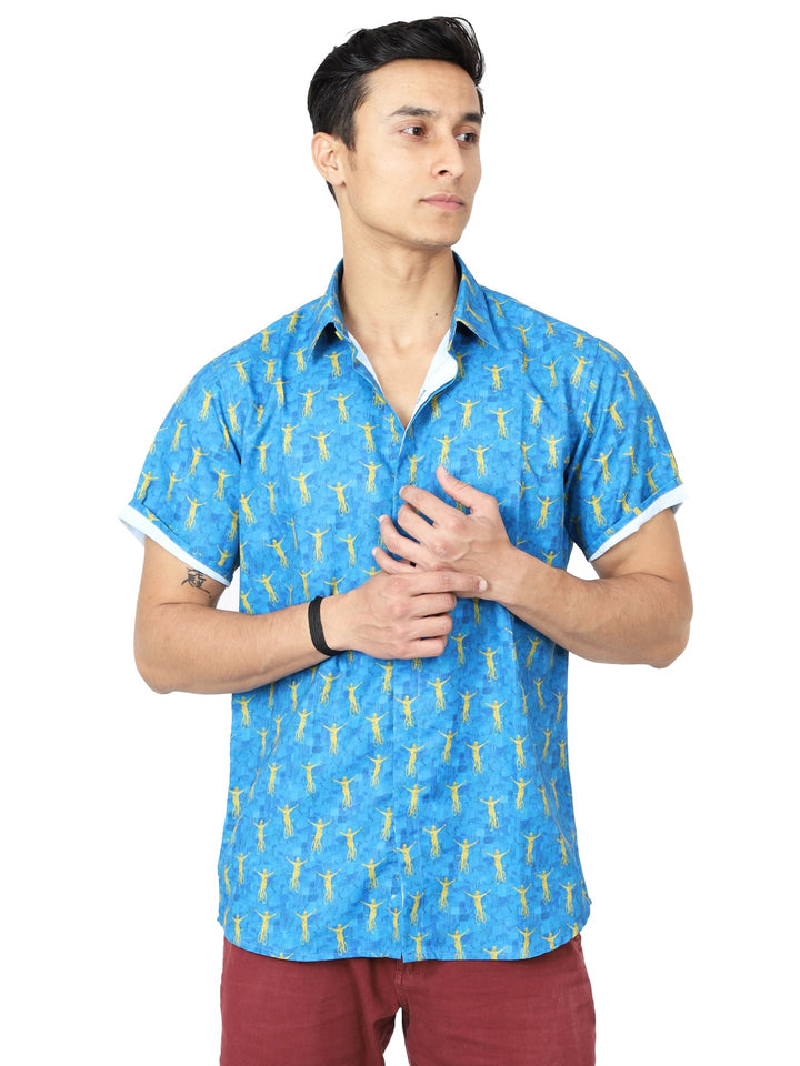 Digital Printed Light Blue Mens Casual Shirt | Amogue