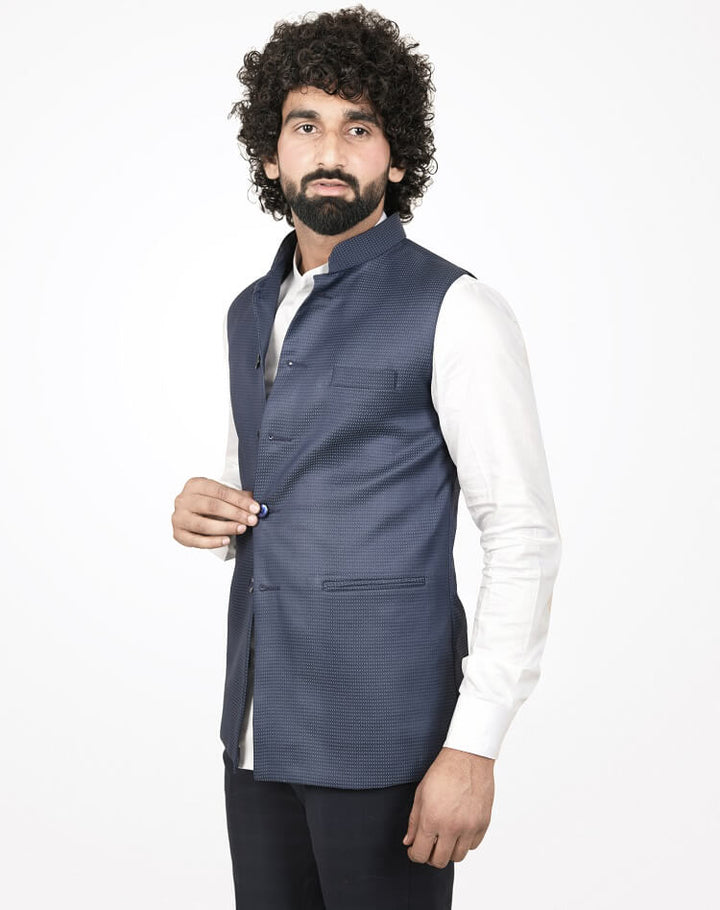 Side view of Charcoal Self Mens Nehru Jacket | Amogue