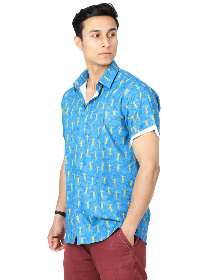 Side view of Digital Printed Light Blue Mens Casual Shirt | Amogue