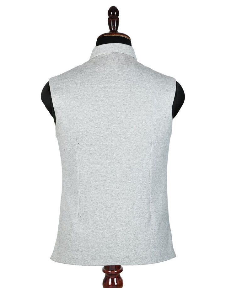 Back view of Grey Solid Nehru Mens Jacket | Amogue