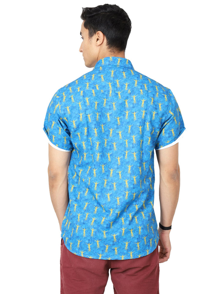 Back view of Digital Printed Light Blue Mens Casual Shirt | Amogue