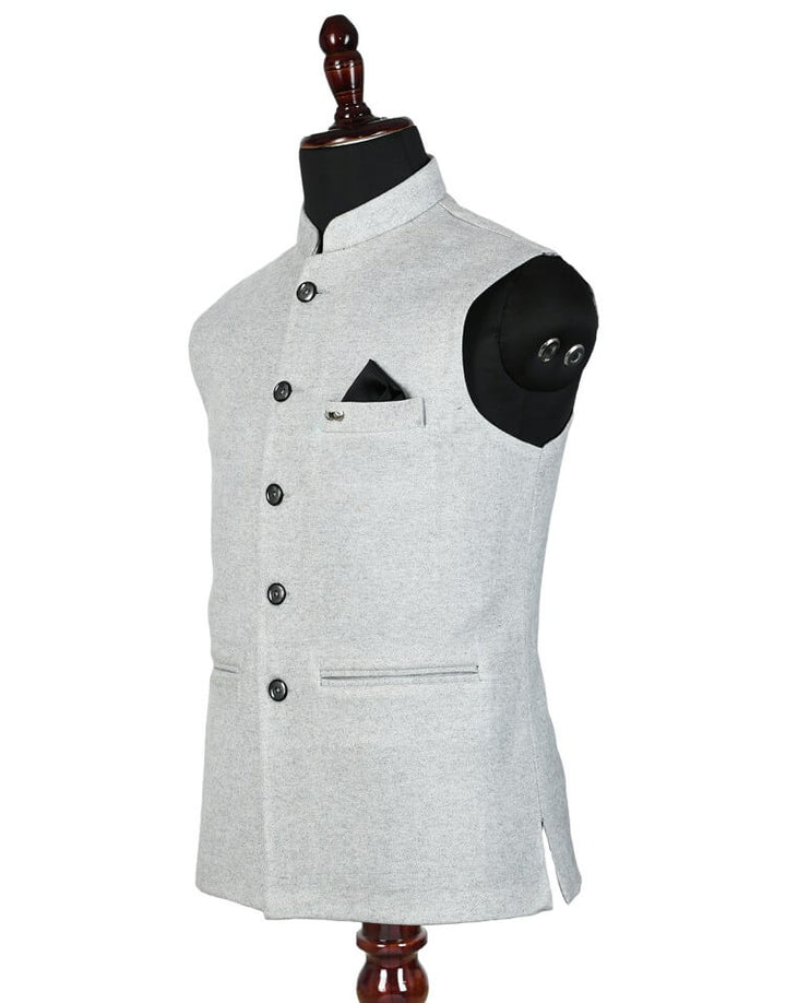 Side view of Grey Solid Nehru Mens Jacket | Amogue