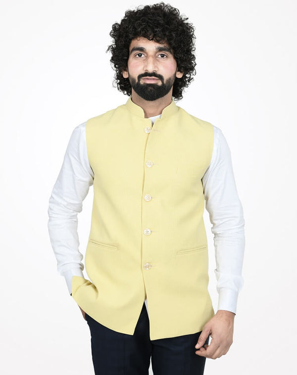Lemon Yellow Self Nehru Jacket