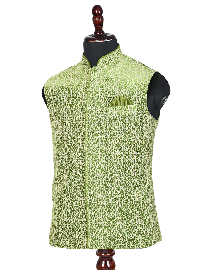 Side view of Green Velvet Partywear Nehru Mens Jacket | Amogue