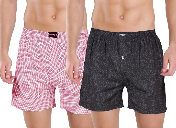 Pink & Black Cotton Boxers For Men(Combo of 2)