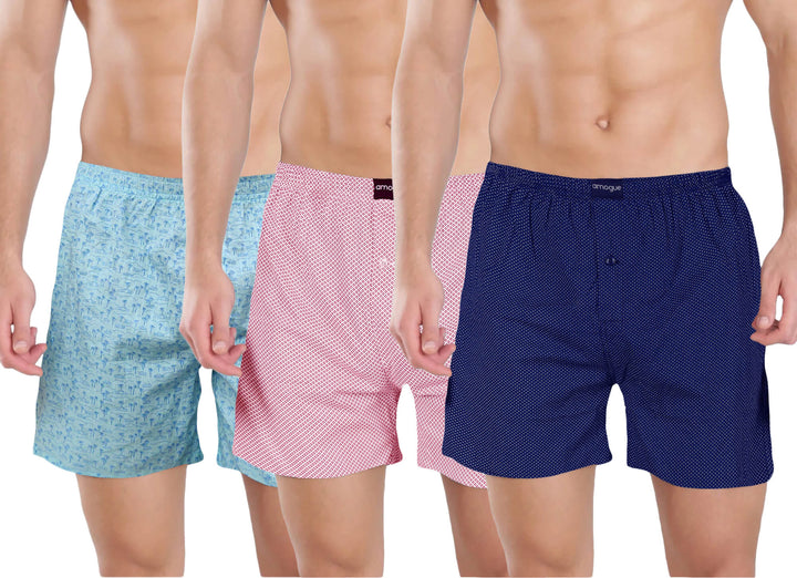 Teal Pink Navy Printed Boxers Combo