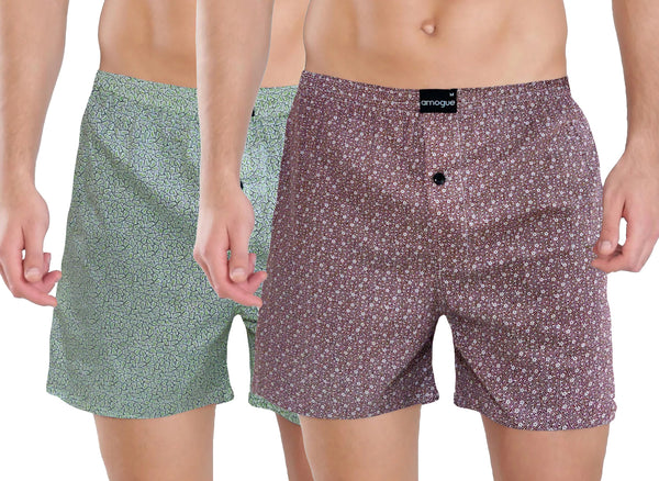 Light Green & Spicy Pink Printed Cotton Boxers For Men