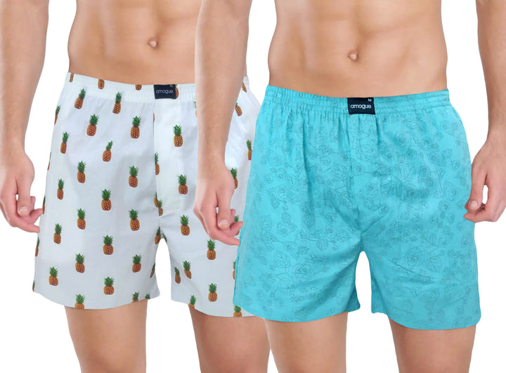 White Teal Blue Funky Printed Boxers