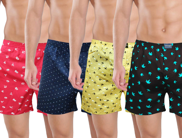 Red Navy Yellow Black Printed Cotton Boxers Combo