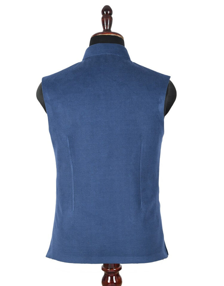 Back view of Navy blue Classic Mens Nehru Jacket | Amogue
