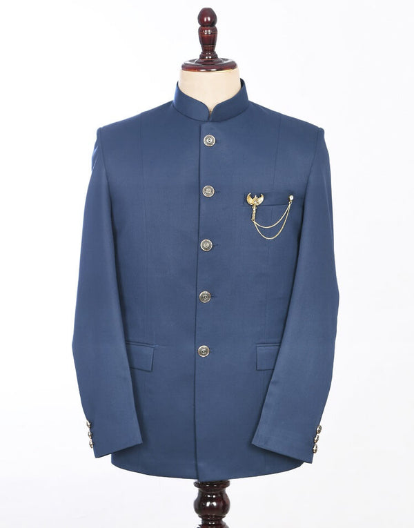 Navy Blue Solid Traditional Jodhpuri Suit