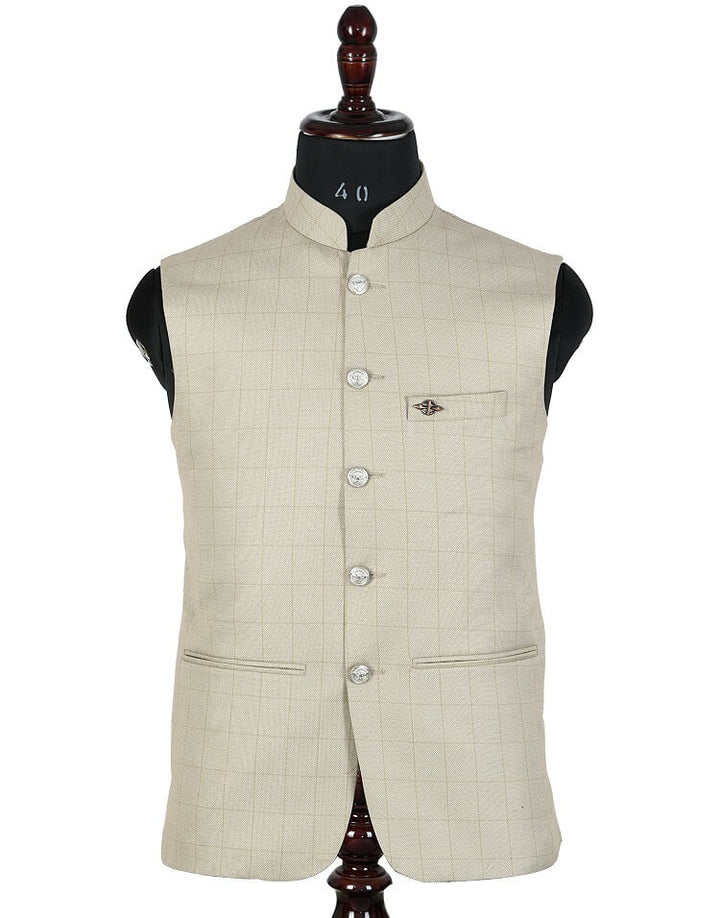 Cream Formal Checks Nehru Jacket