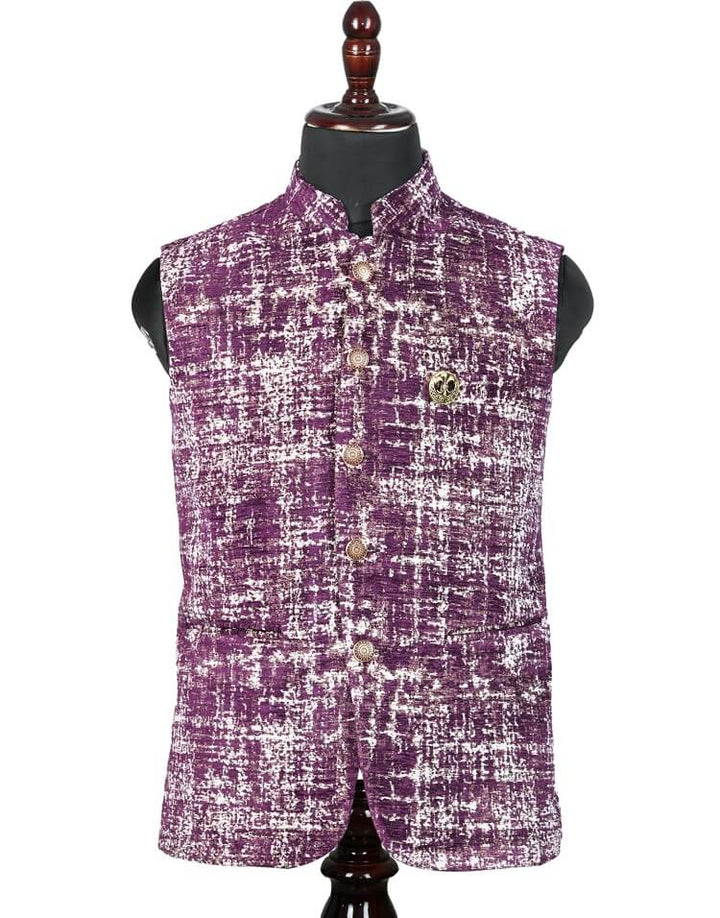 Purple Printed Nehru Mens Jacket | Amogue