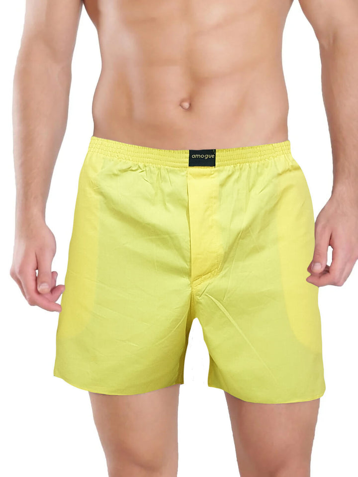 Yellow Solid Single Cotton Boxer For Men