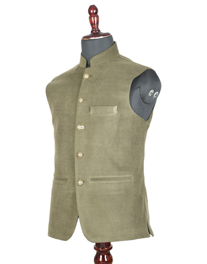 Side view of Olive Green Classic Mens Nehru Jacket | Amogue