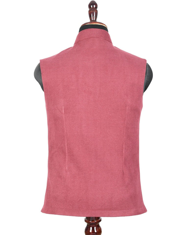 Back view of Red Solid Nehru Mens Jacket | Amogue