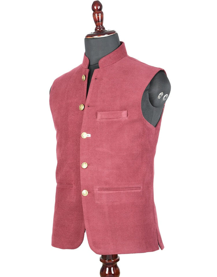 Side view of Red Solid Nehru Mens Jacket | Amogue