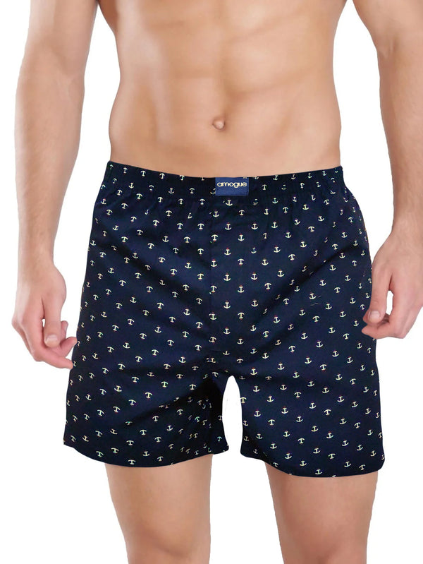 Arrow Printed Navy Cotton Boxer Shorts For Men