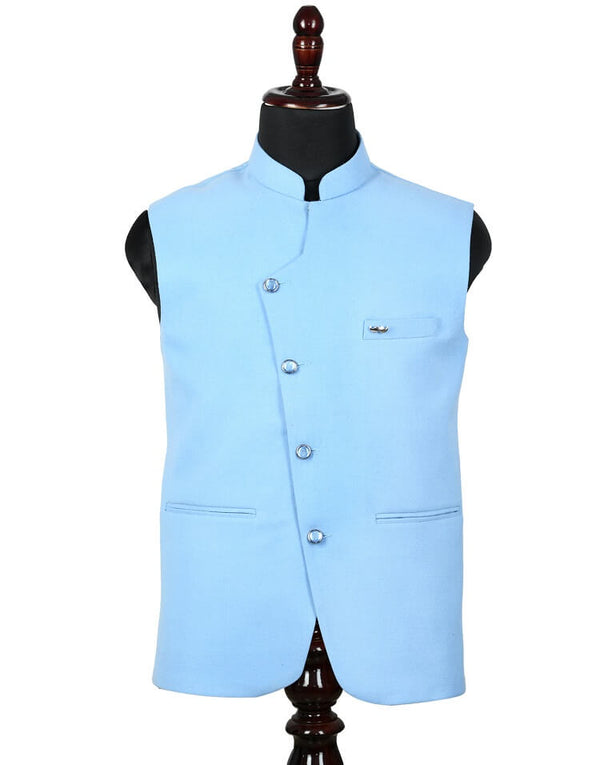 Designer Sky Blue Solid Nehru Jacket
