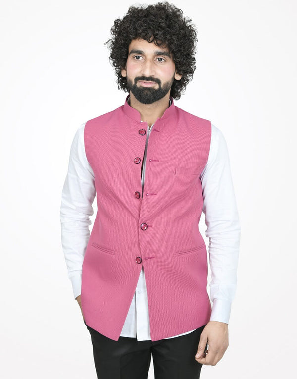 Pink Self Nehru Mens Jacket | Amogue