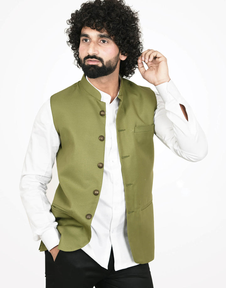 Olive Green Solid Modi Jacket | Amogue