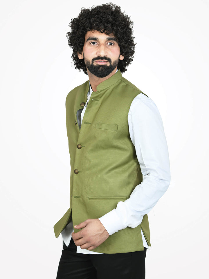 Side view of Olive Green Solid Modi Jacket | Amogue